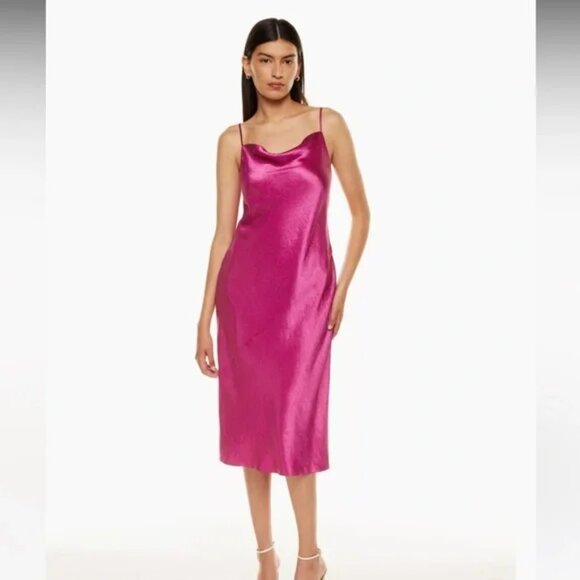 Aritzia Babaton Model Satin Midi Dress in Magenta Crush Size Medium - Picture 1 of 6